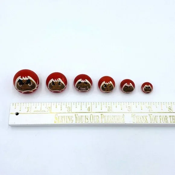Japanese Daruma Kokeshi Doll Hand Painted Wooden Set of 6 Red - Picture 13 of 14